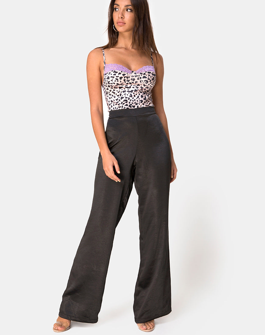 Image of Letta Bodice in Animal Satin with Lilac Lace