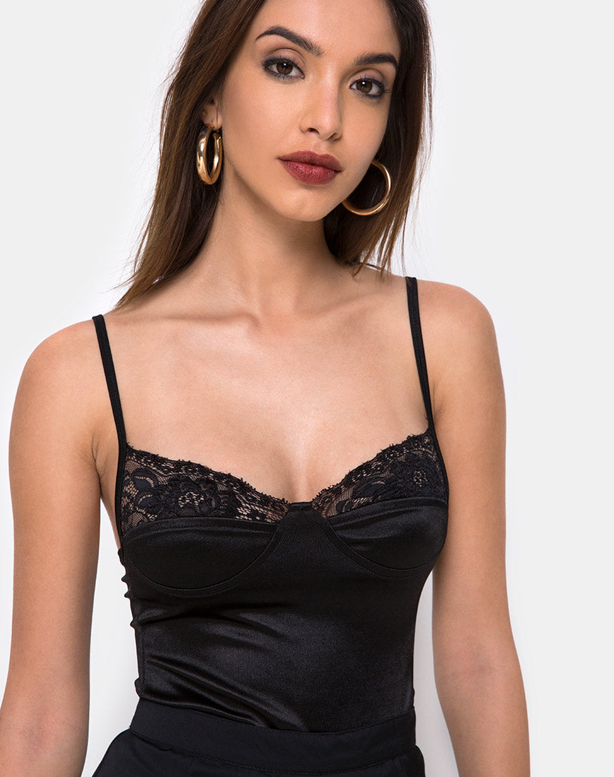 Image of Letta Bodice in Black with Lace Trim