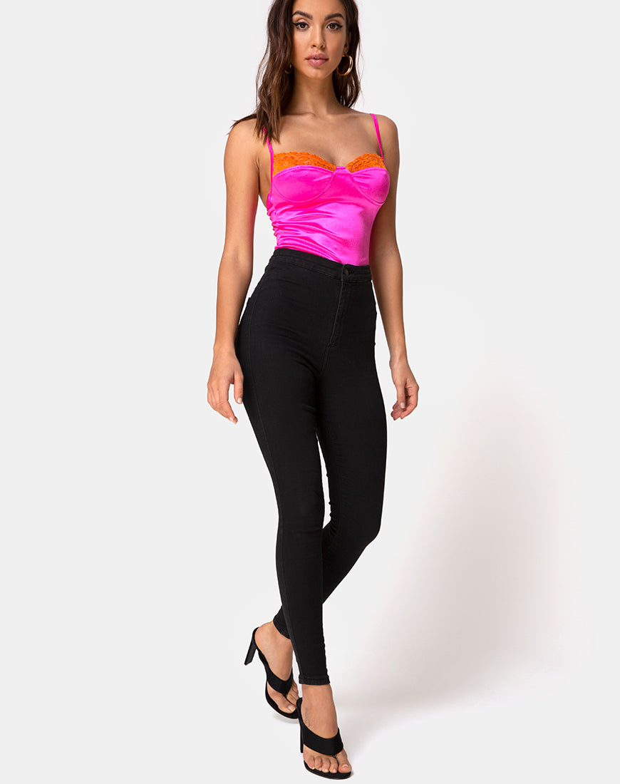 Image of Letta Bodice in Pink with Orange Lace