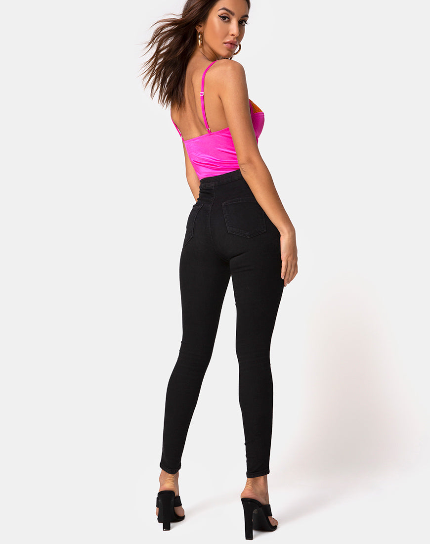 Image of Letta Bodice in Pink with Orange Lace