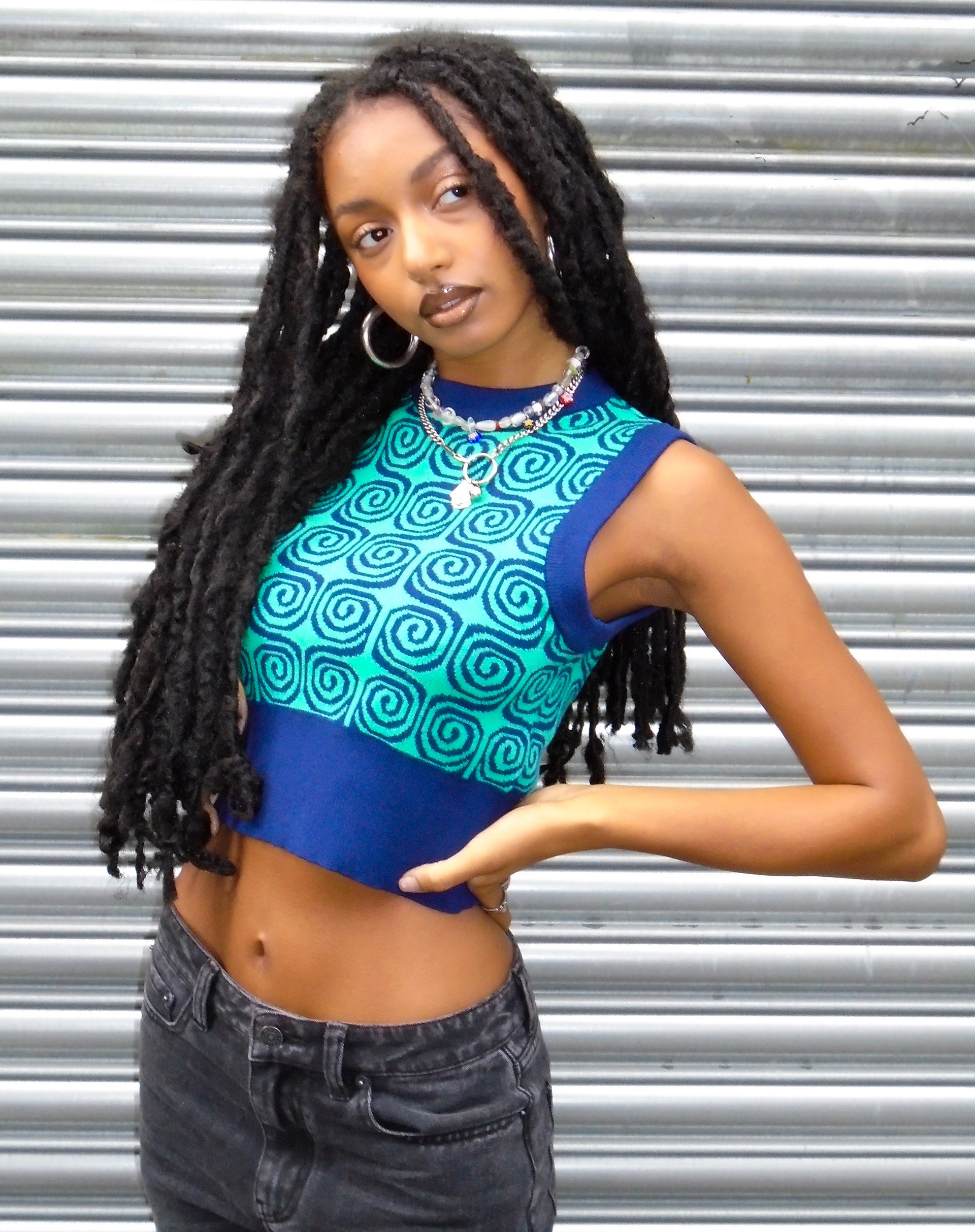 Image of Jaya Sweater Vest in Swirl Green and Blue