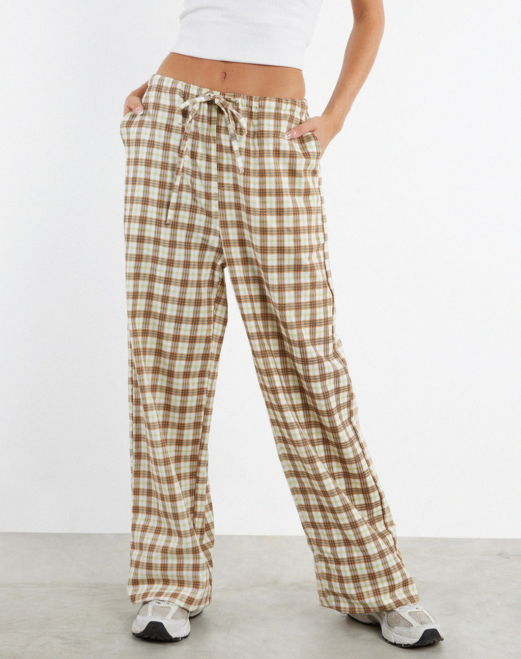 Lirura Wide Leg Trouser in Yellow and Brown Check
