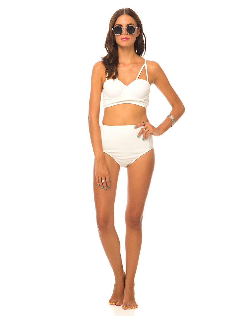 Image of Motel Loe Strappy Bikini Top in White Textured