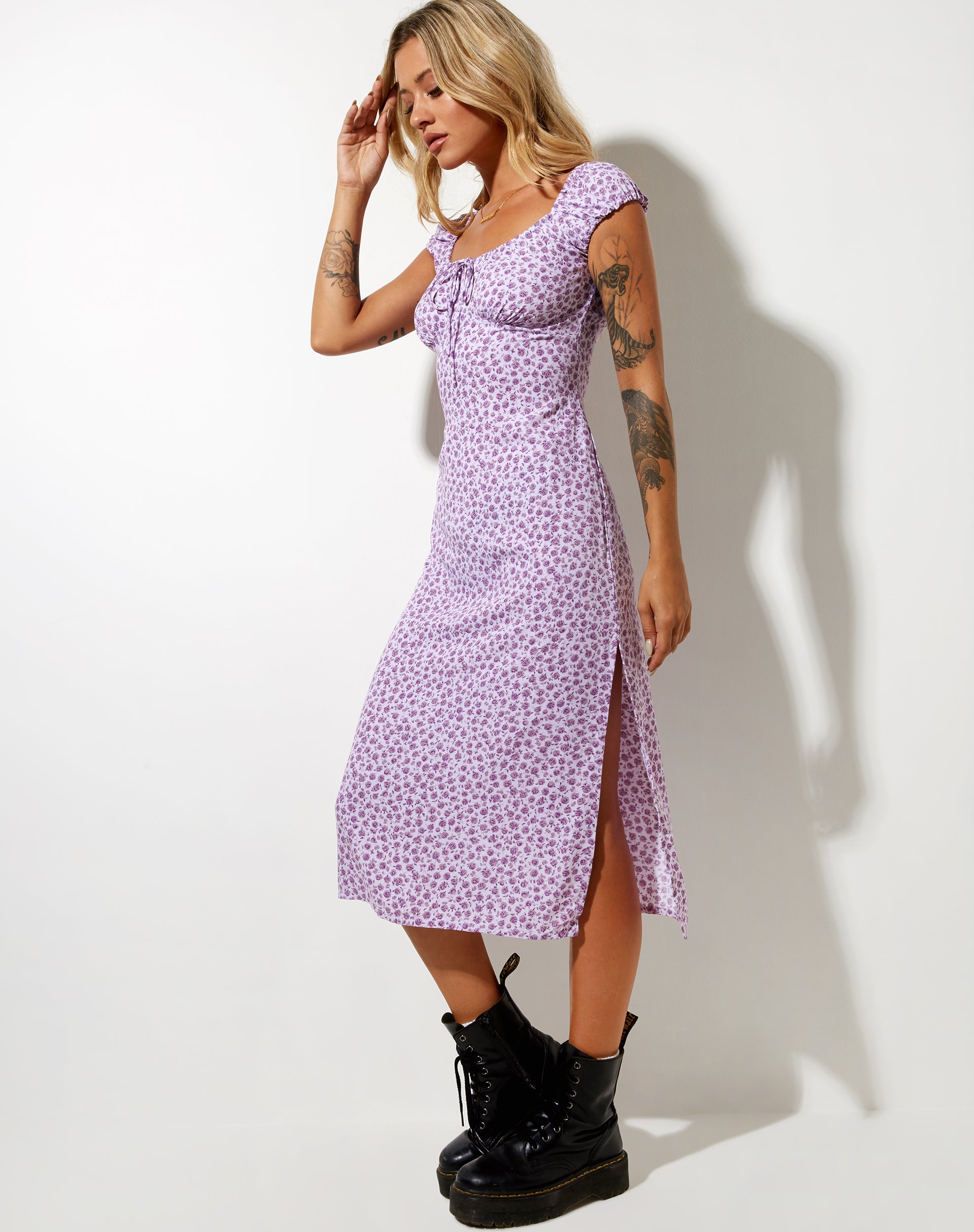 Lona Midi Dress in Ditsy Rose Lilac Lona Midi Dress in Ditsy Rose Lilac