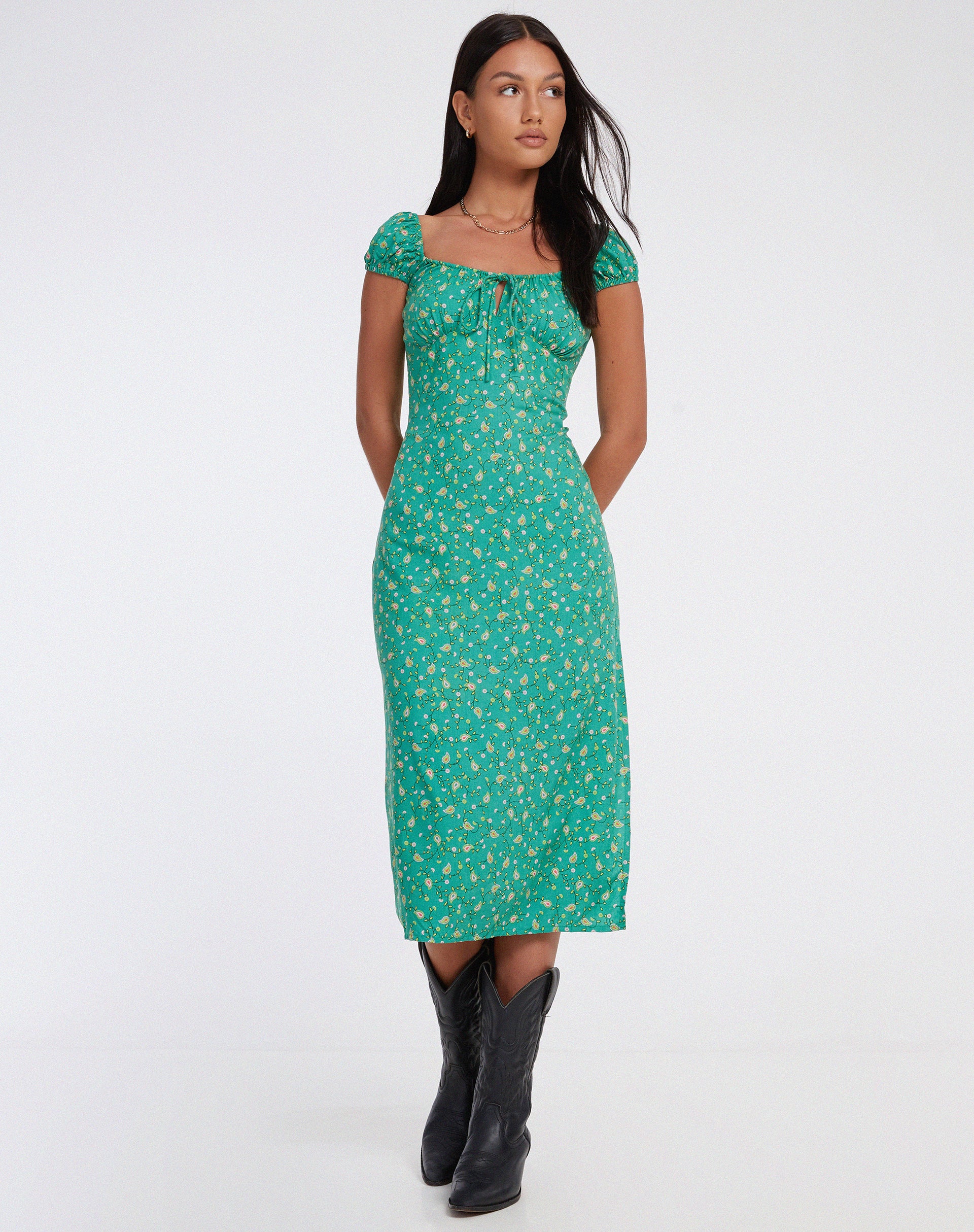 Image of Lona Midi Dress in Paisley Fun Green