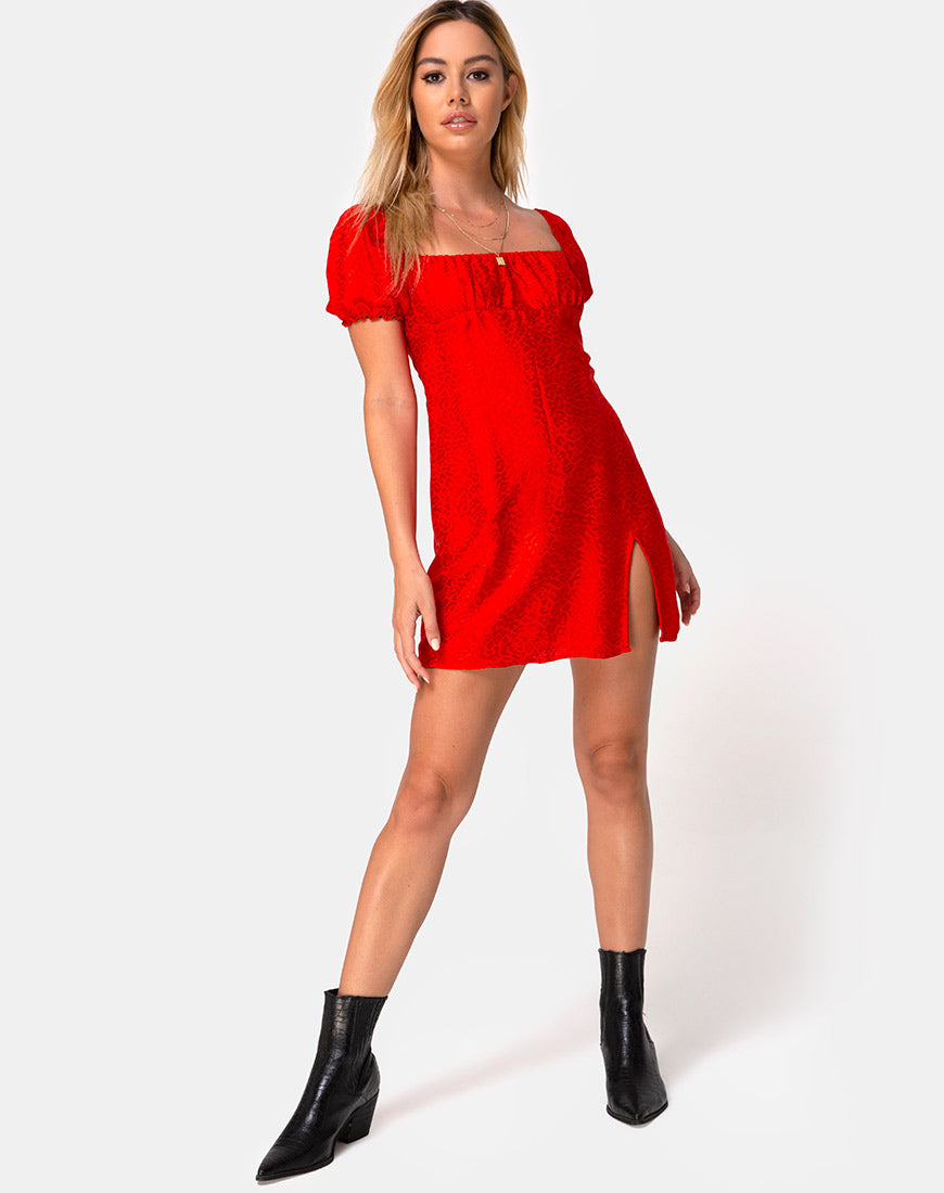 Image of Lonma Dress in Satin Cheetah Red