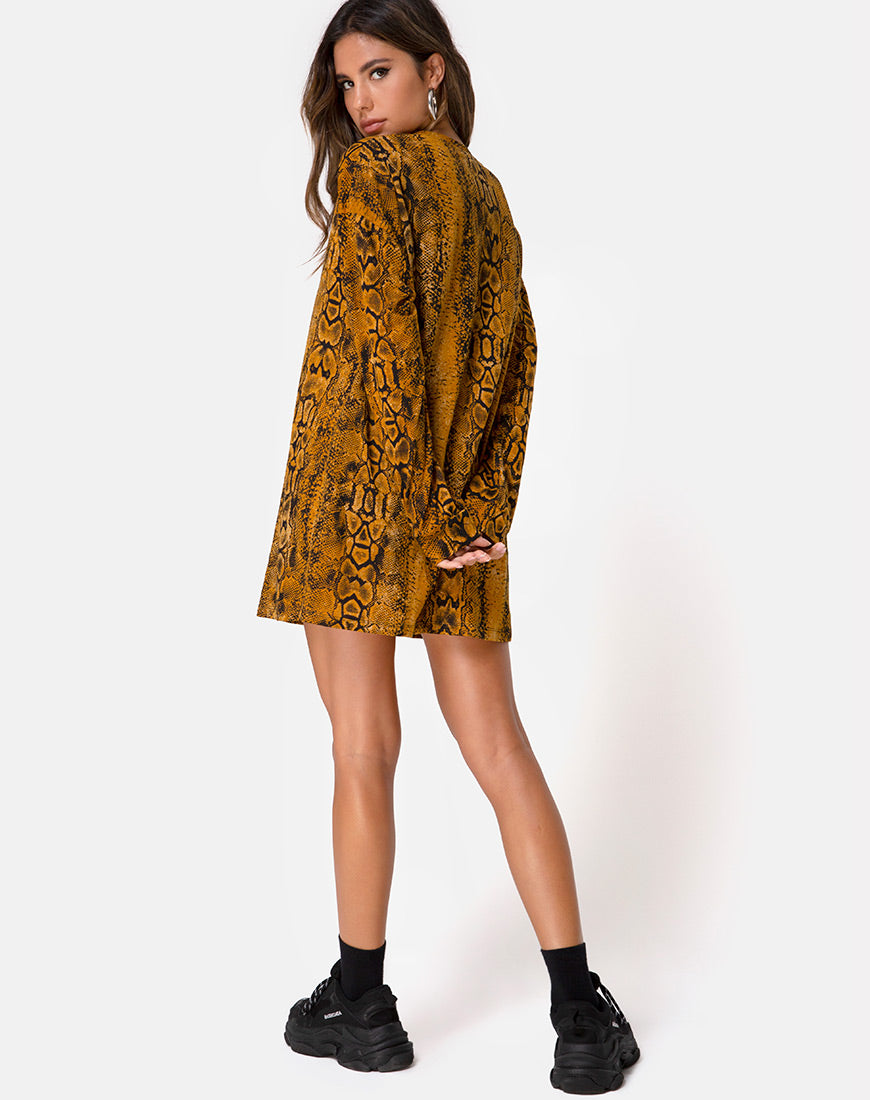 Image of Lotsun Jumper Dress in Snake Mustard