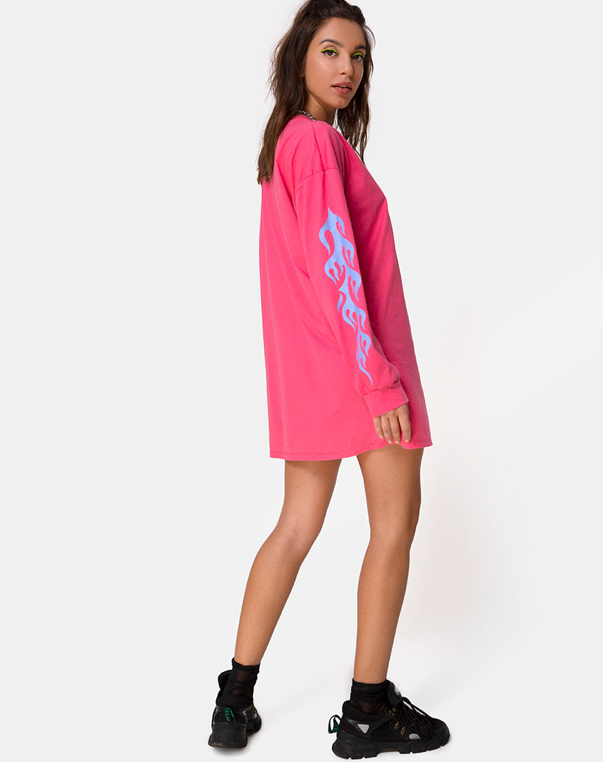 Image of Lotsun Sweatshirt in Pink with Flame