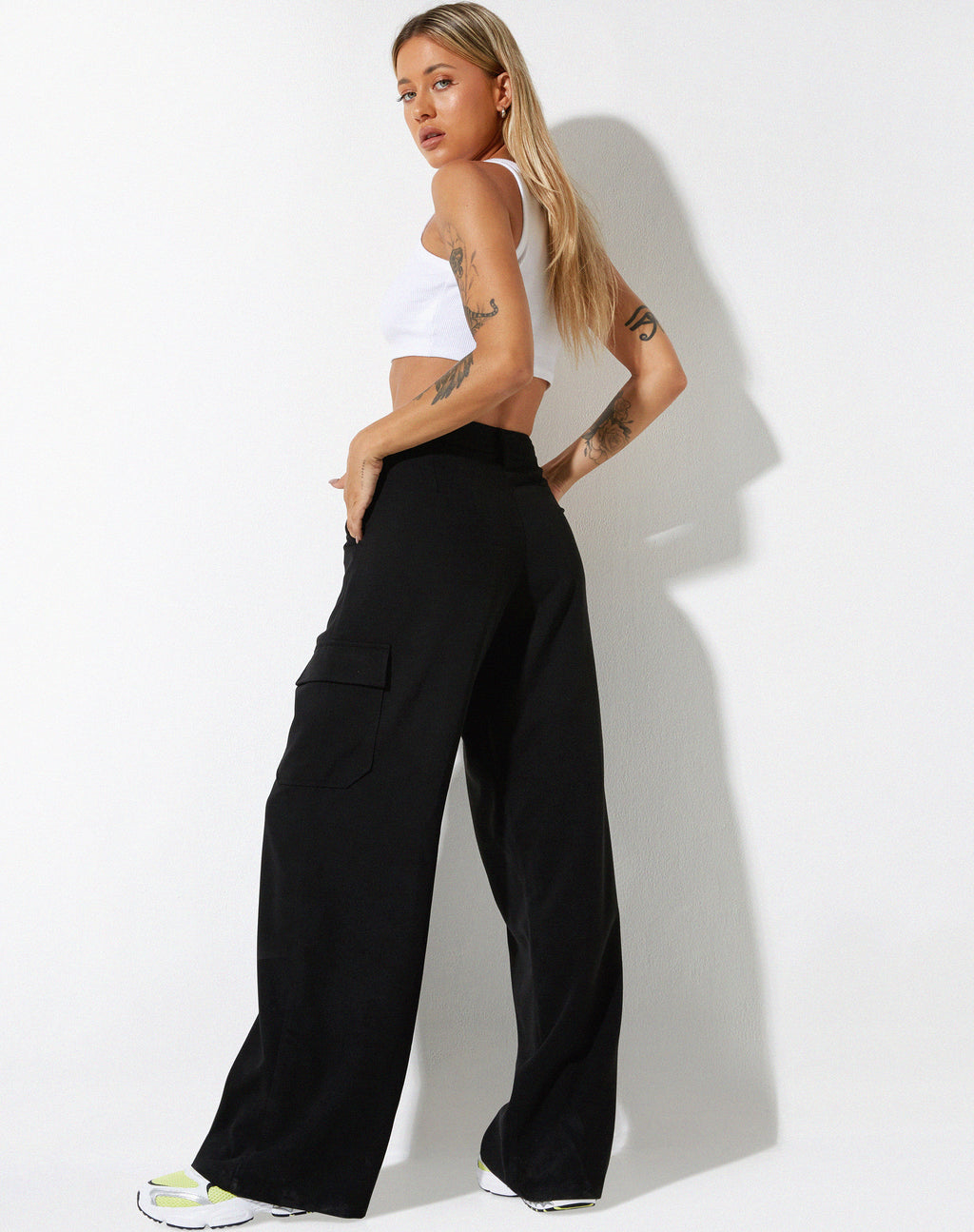 Low Rise Abba Cargo Trouser in Tailoring Black