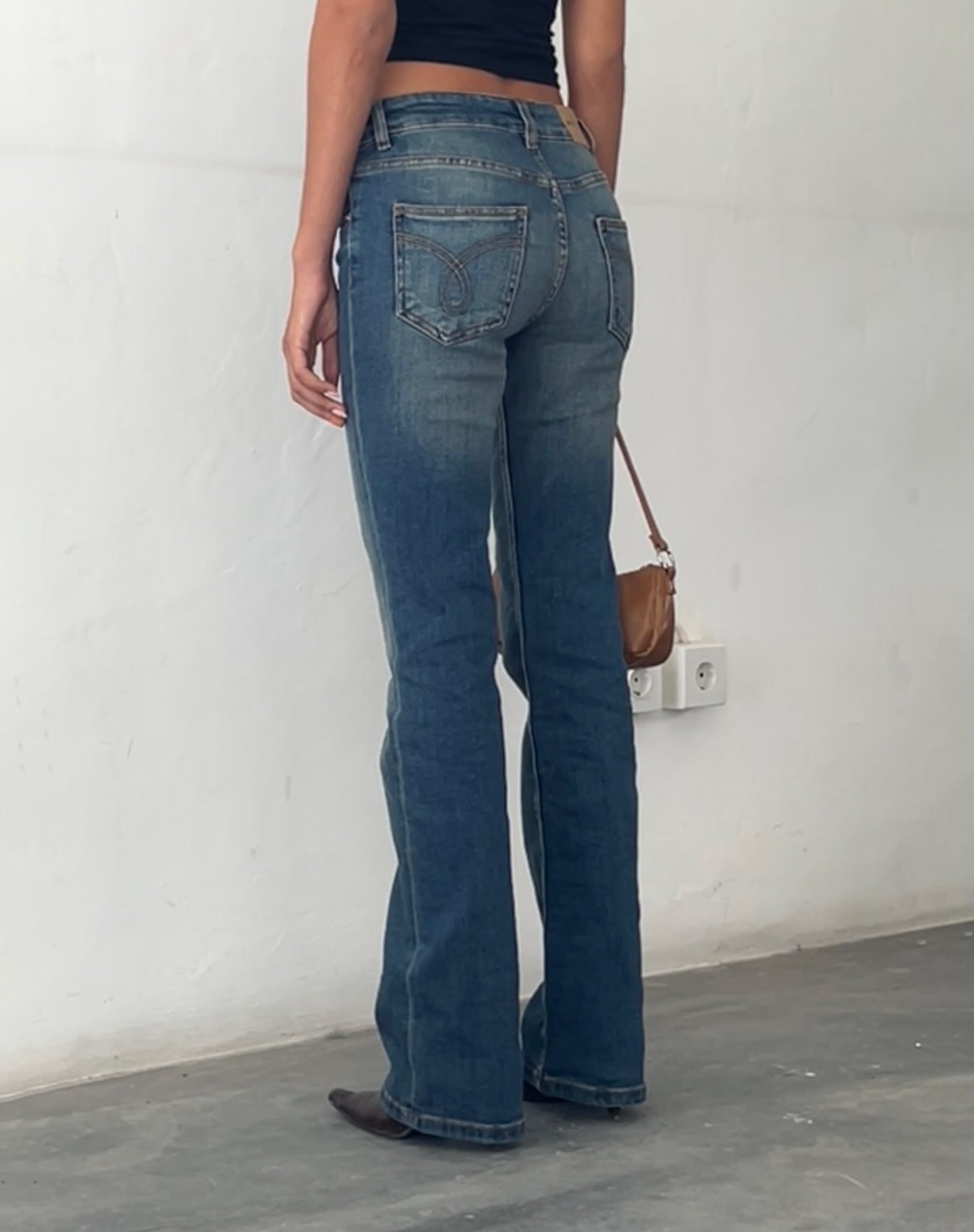 image of Low Rise Bootleg Jeans in Mid Vintage Blue