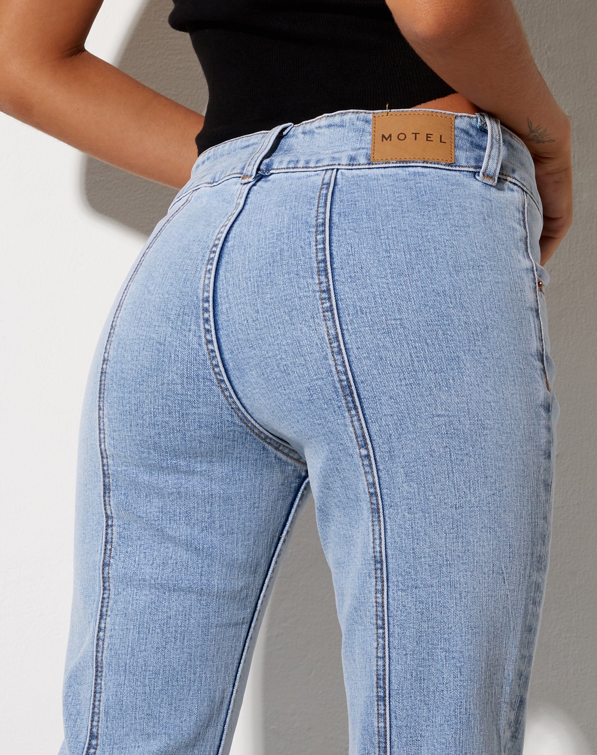 Image of Low Rise Seam Jeans in Super Light Wash Blue