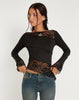 image of Lucca Long Sleeve Top in Lace Black