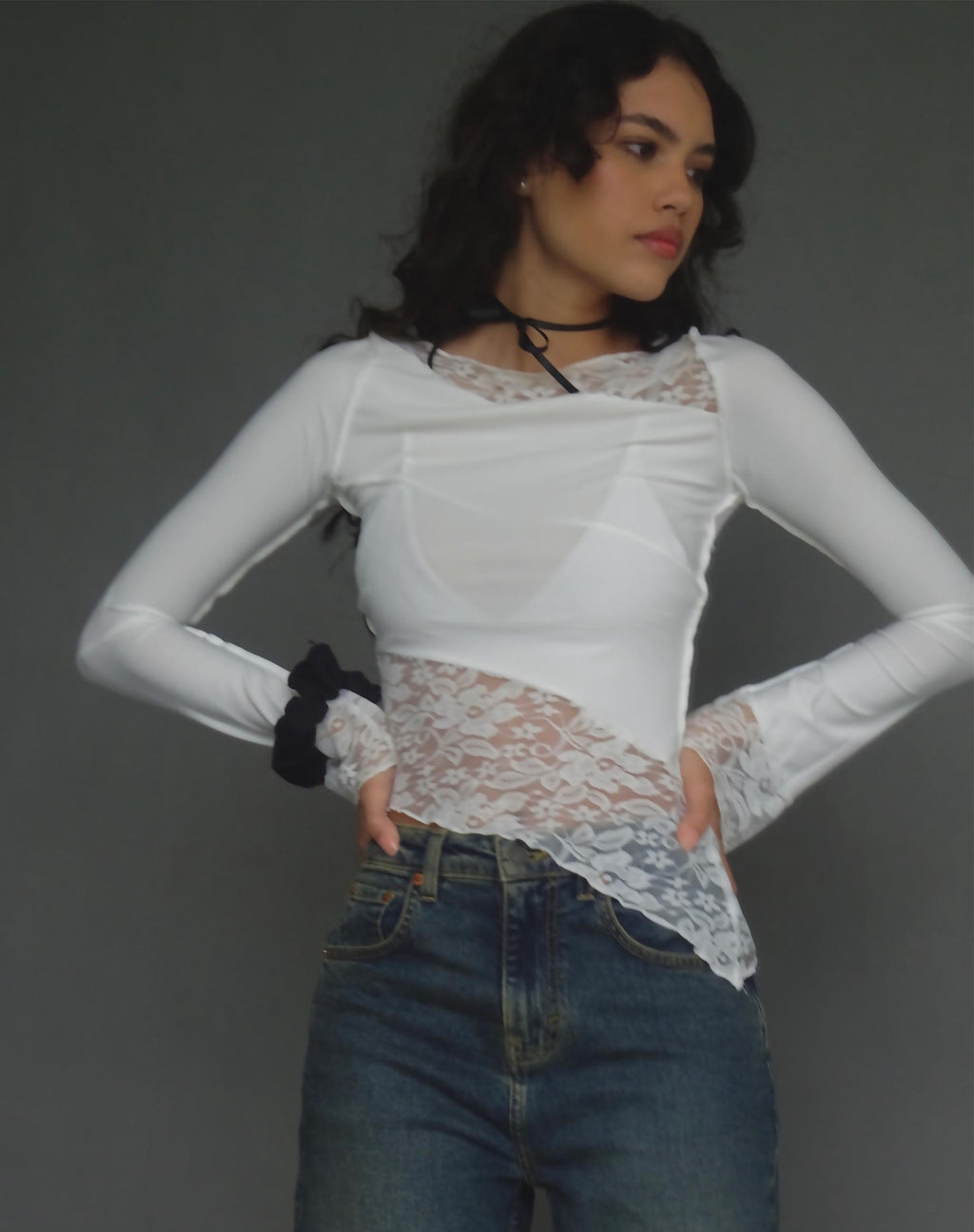 Haut Dentelle Bleu Et Blanc Femme - Taille XL - Neuf Sans étiquettes - Style Pull-over