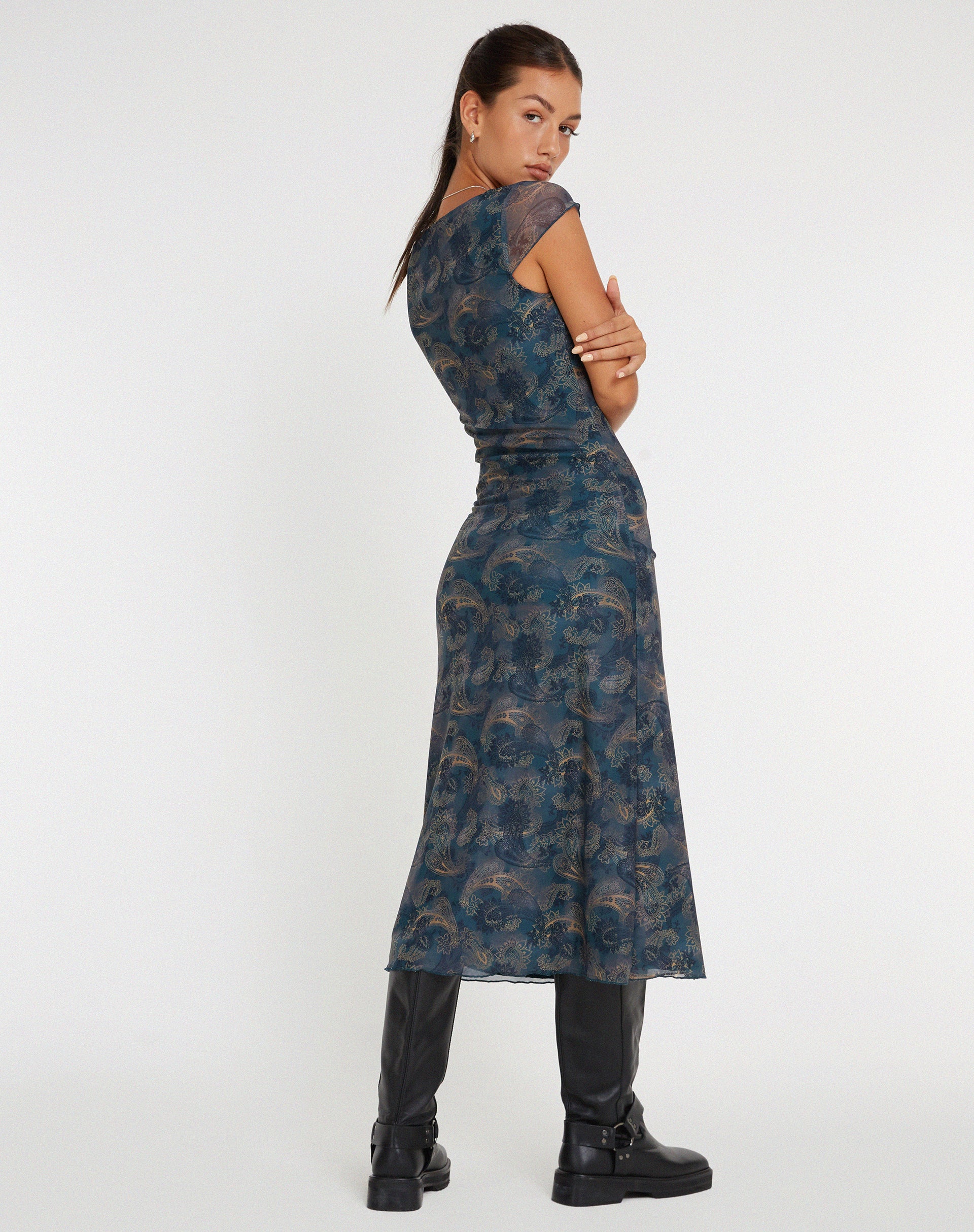 lunama mesh midi dress Tonal Blue Paisley Mesh Midi Dress