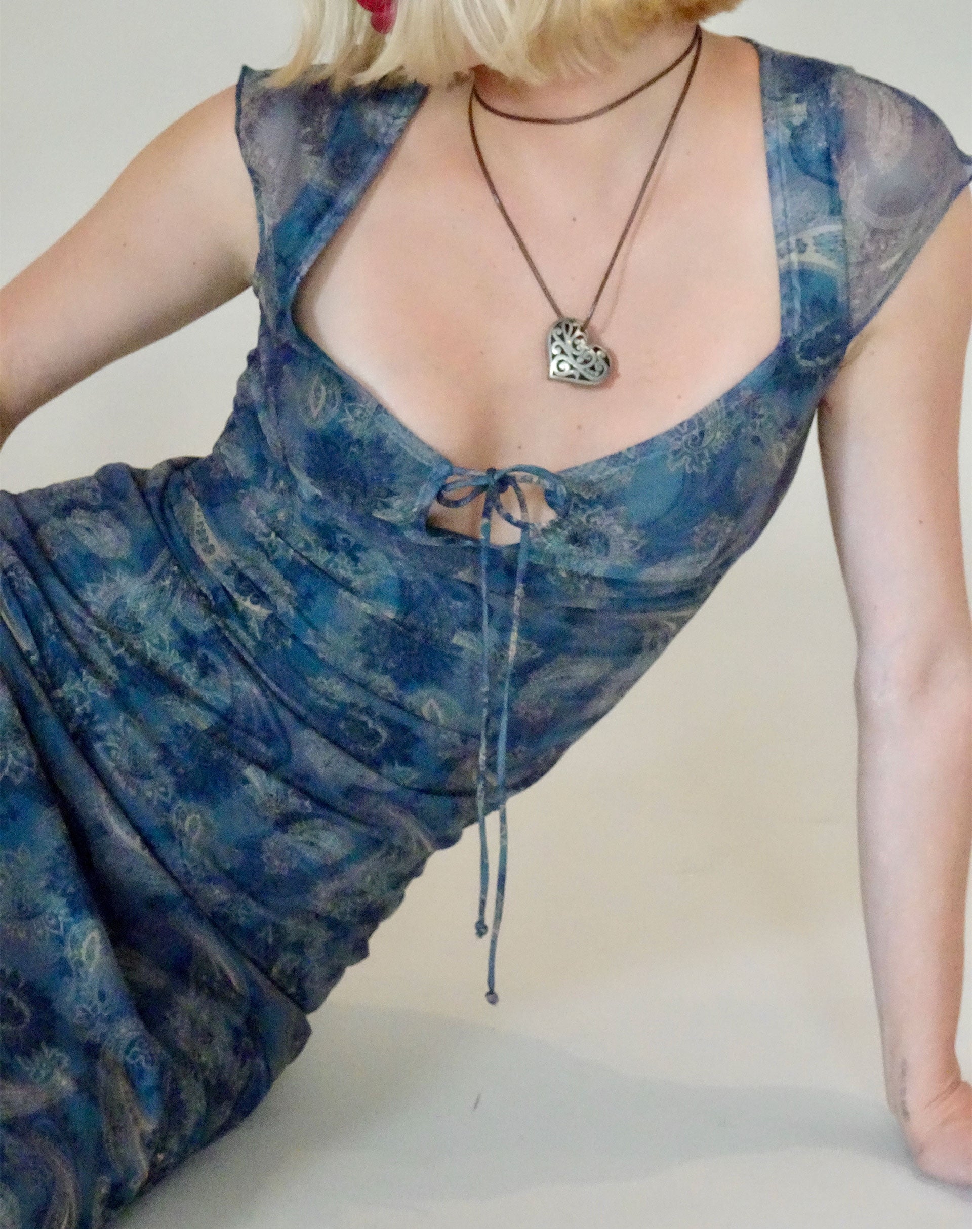 Lunama Mesh Midi Dress in Tonal Blue Paisley Lunama Mesh Midi Dress in Tonal Blue Paisley