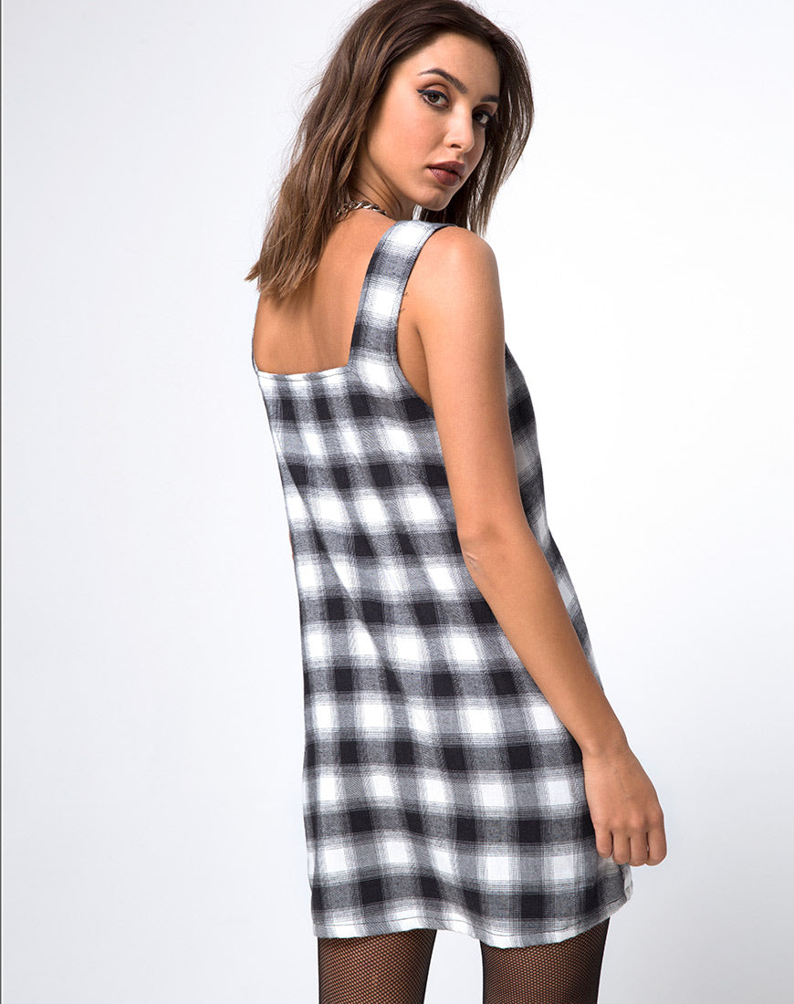 Madison Pinafore Dress in Plaid Black and White