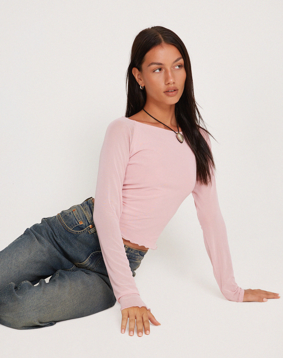 Pink Long Sleeve Top | Mahira – motelrocks.com