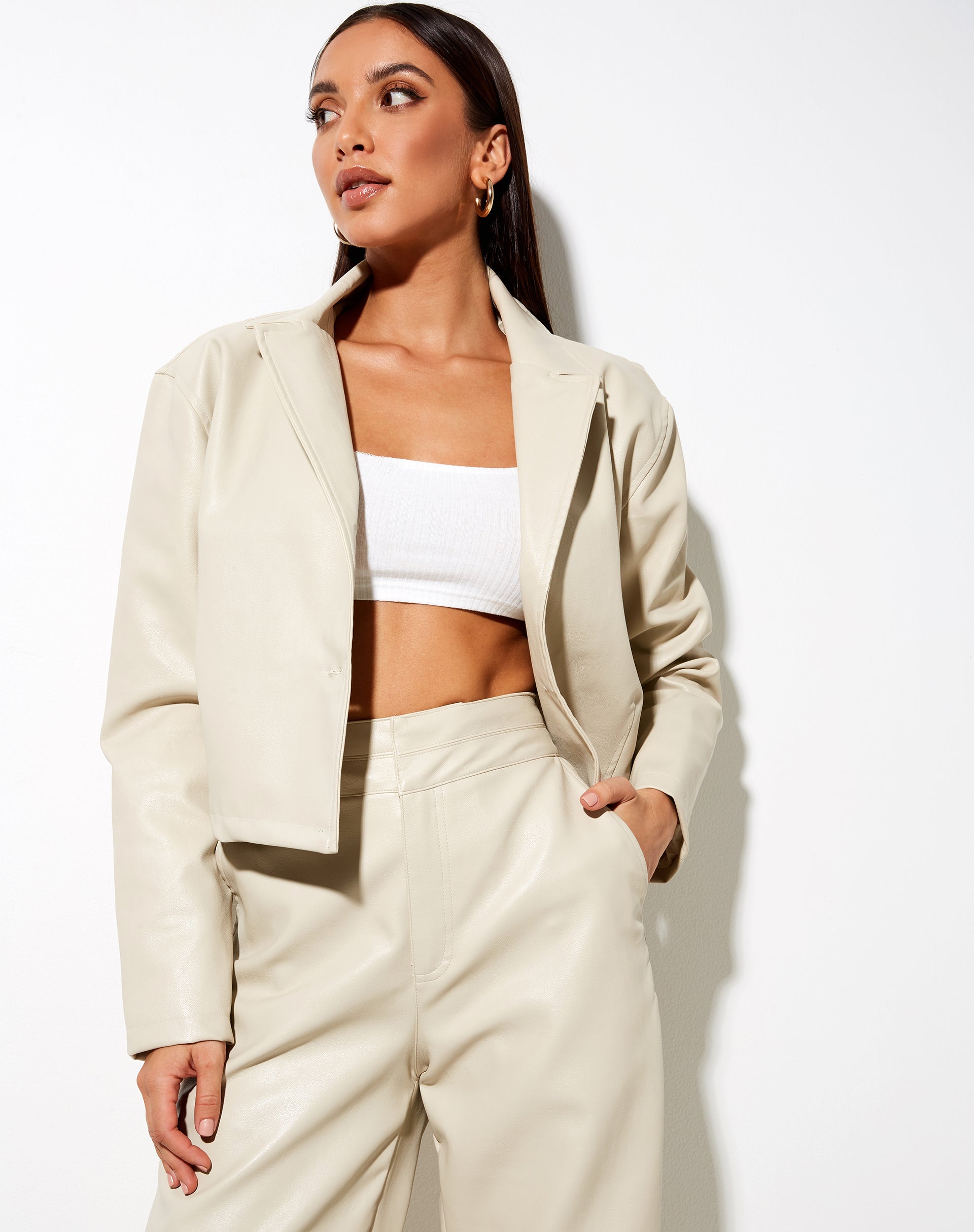 Image of Maja Cropped Blazer in Pu Ecru