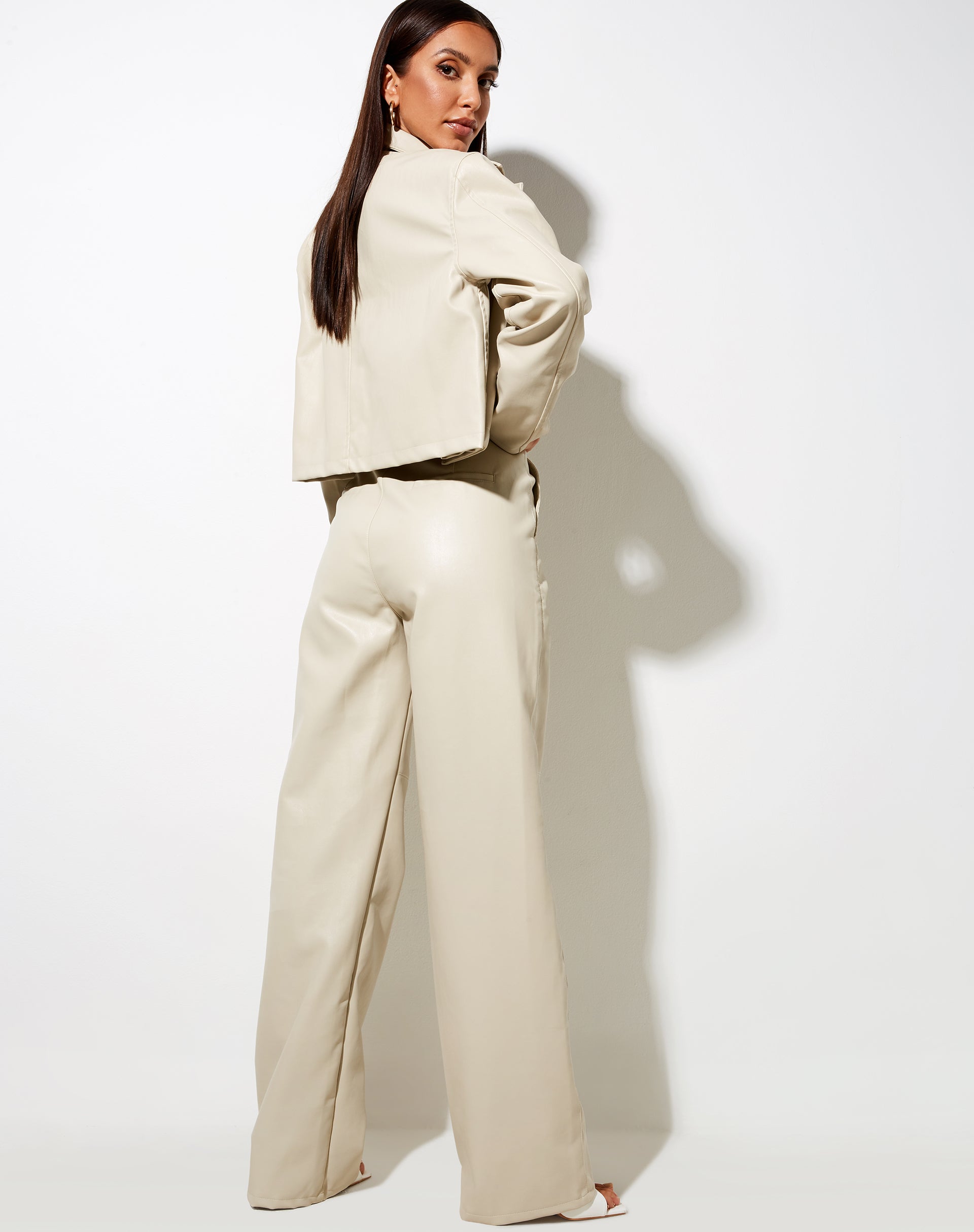 Image of Yeria Wide Leg Trouser in PU Ecru