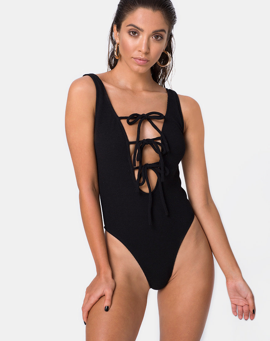Makana Swimsuit in Crinkle Rib Black