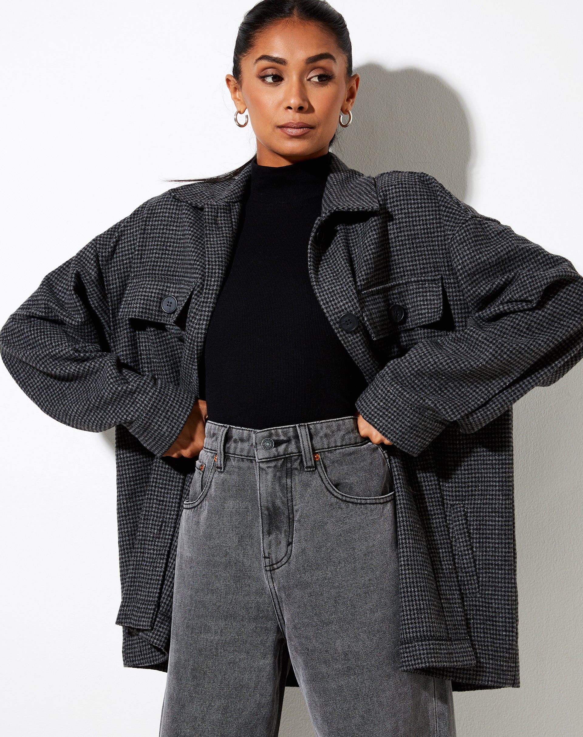 Image of Marcel Shirt in Houndstooth Black