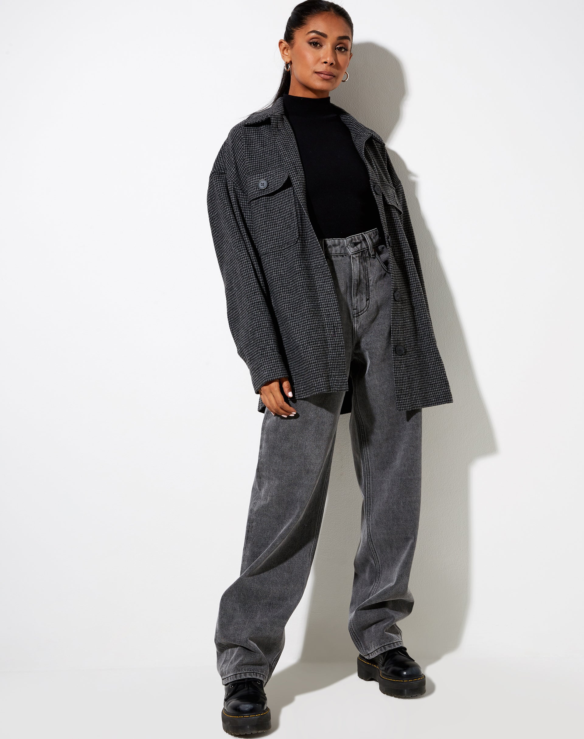 Image of Marcel Shirt in Houndstooth Black