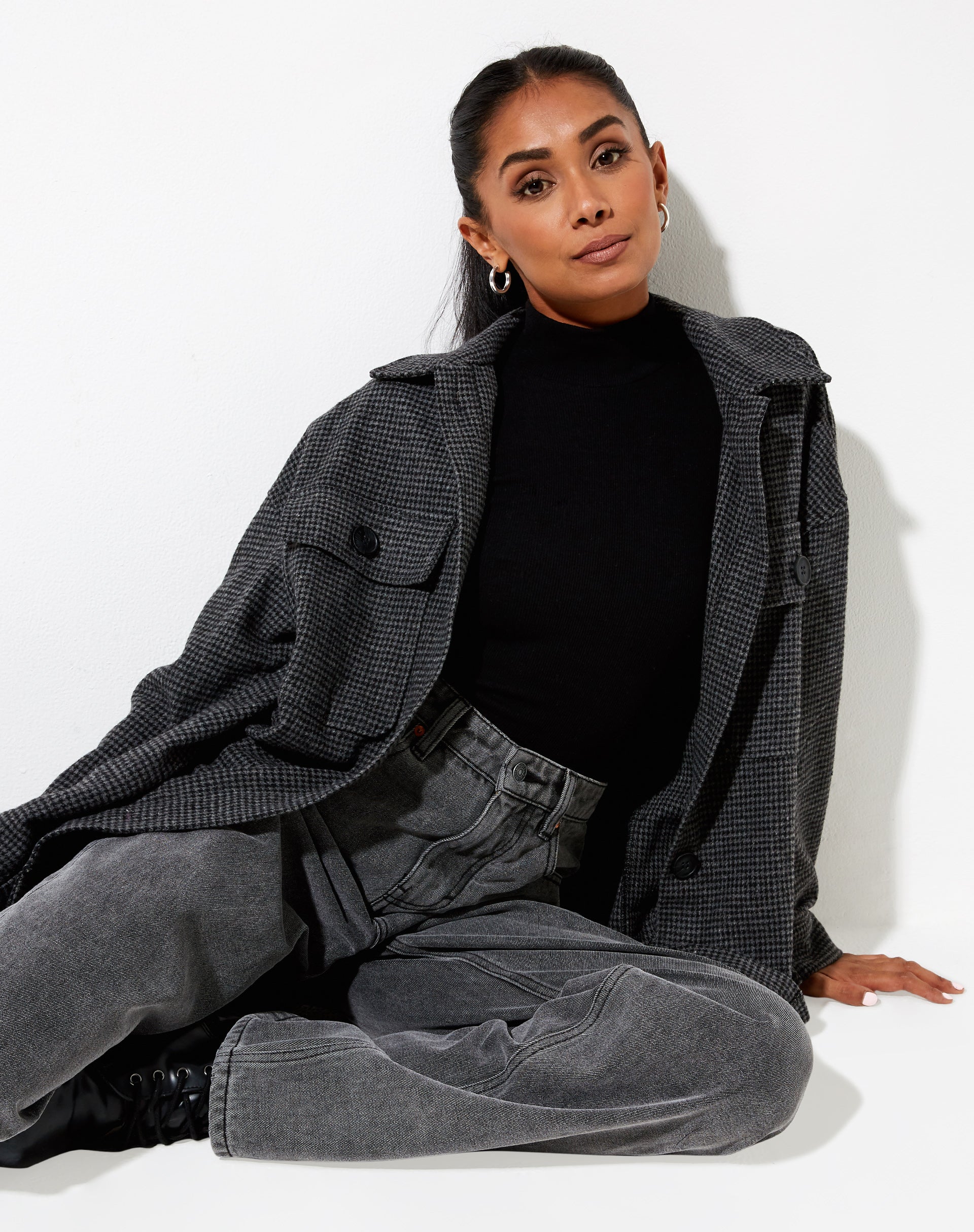 Image of Marcel Shirt in Houndstooth Black