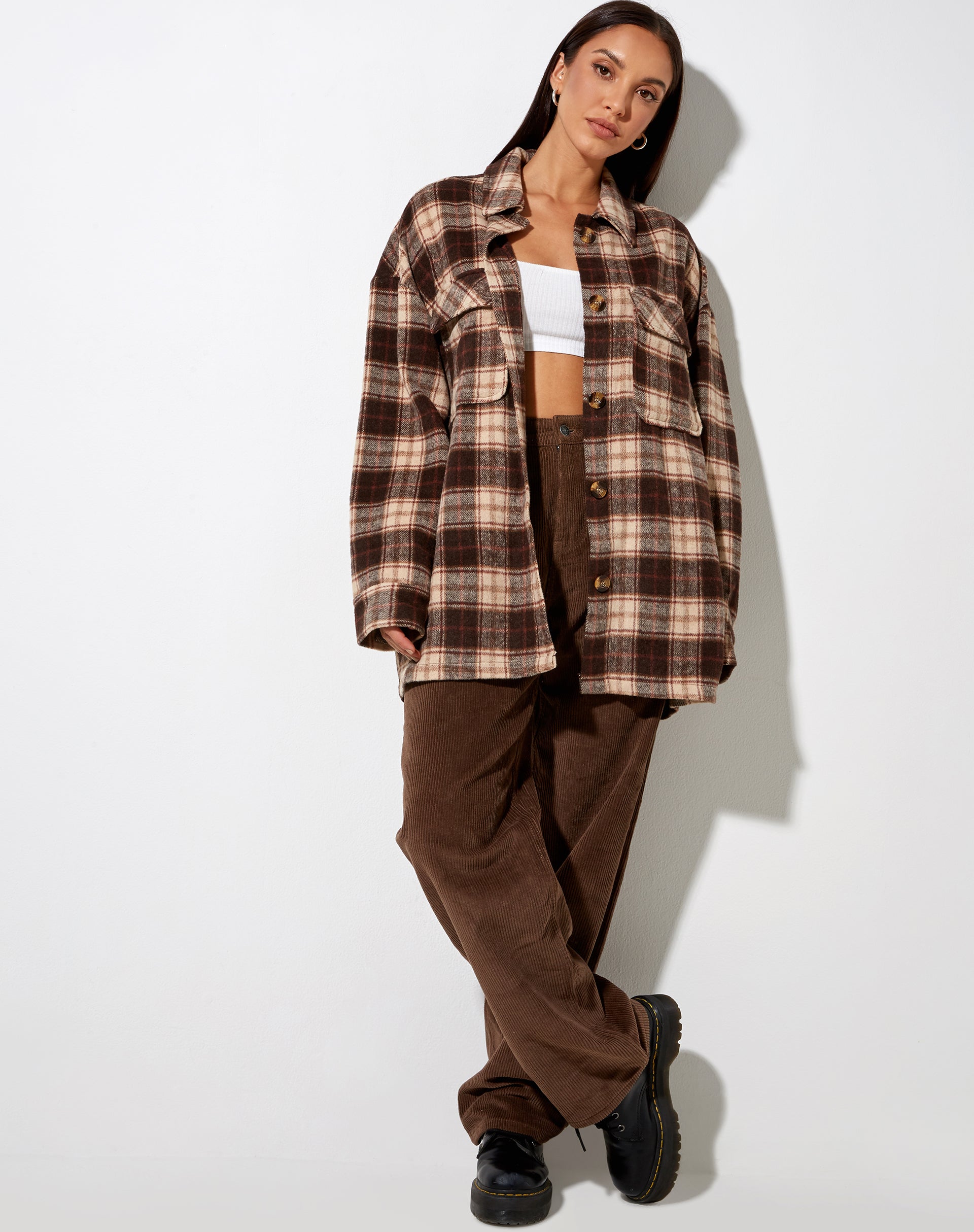 Image of Marcella Shirt in Brown and Cream Check