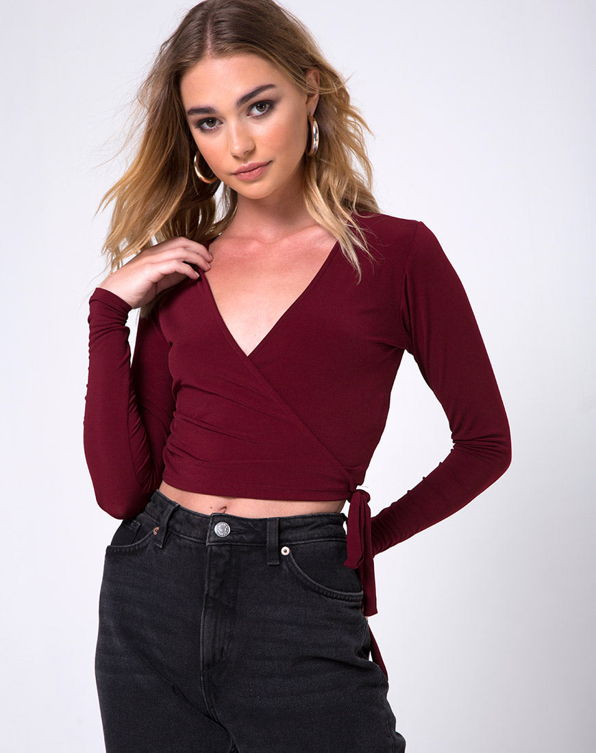 Marche Wrap Top in Burgundy