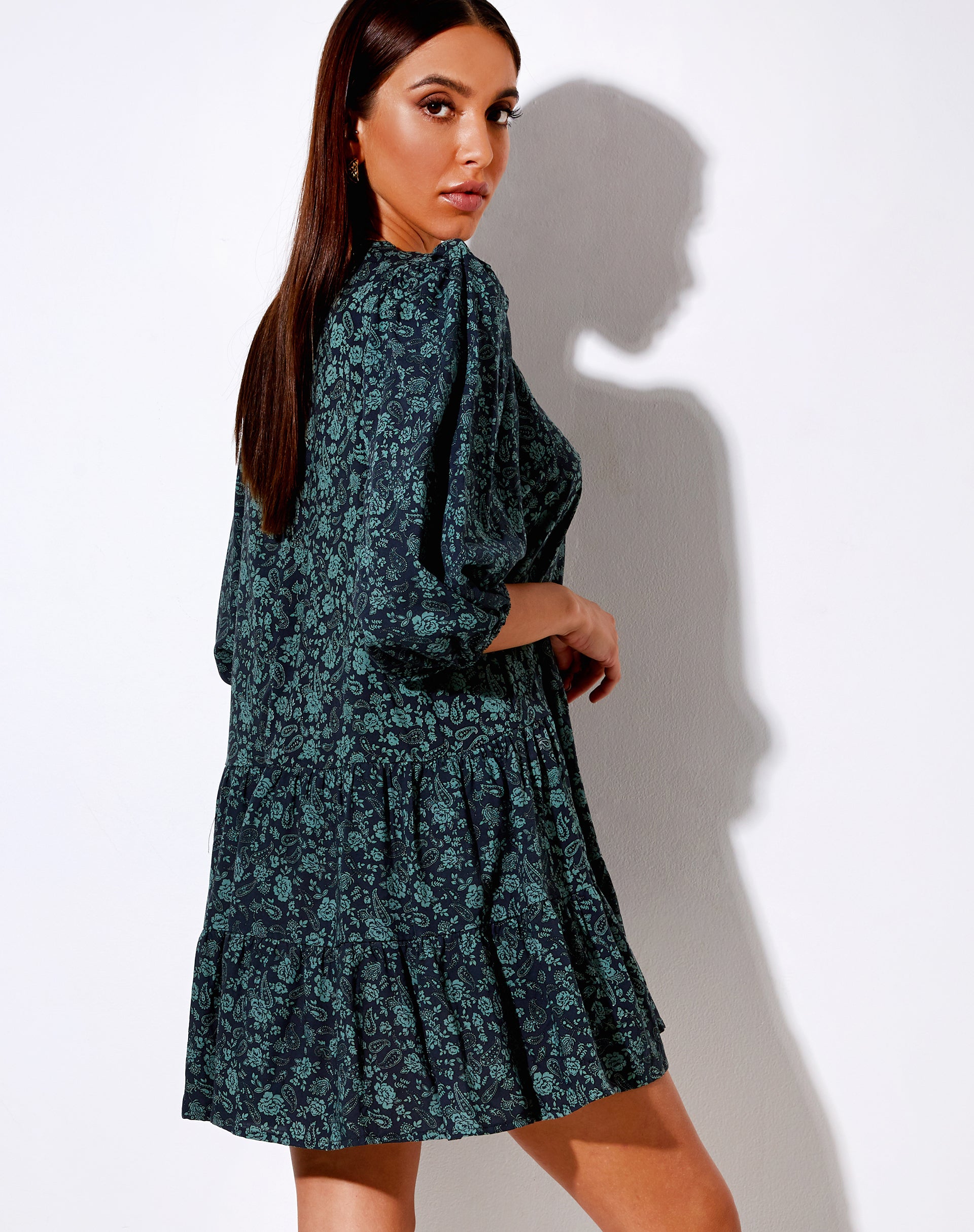 Image of Mareta Tea Dress in Mono Paisley Sage