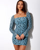 Image of Marilla Long Sleeve Dress in Love Bloom Grey and Blue Flock