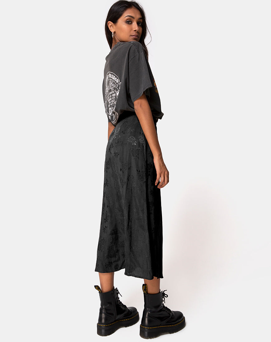 Marni Midi Skirt in Satin Rose Black