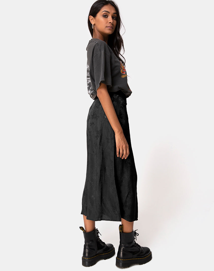 Image of Marni Midi Skirt in Satin Rose Black