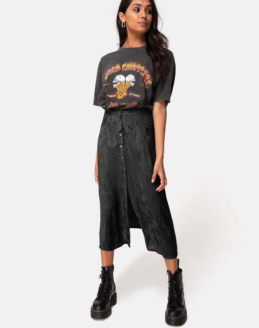 Image of Marni Midi Skirt in Satin Rose Black