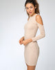 Image of Marsha Cold Shoulder Dress in Nude Rib