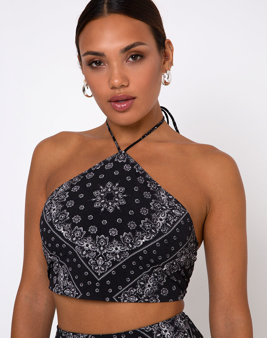 Maudy Crop Top in Bandana Black Placement