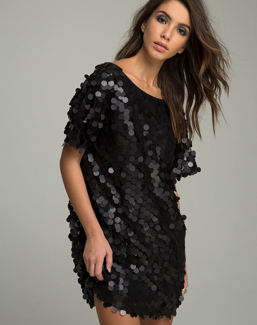Image of Mausi T Shirt Dress in Disc Sequin Matte Black
