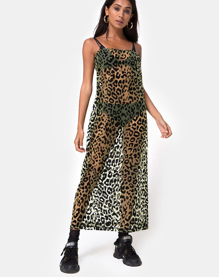 Image of Maxine Maxi Dress in Lime Animal Flock