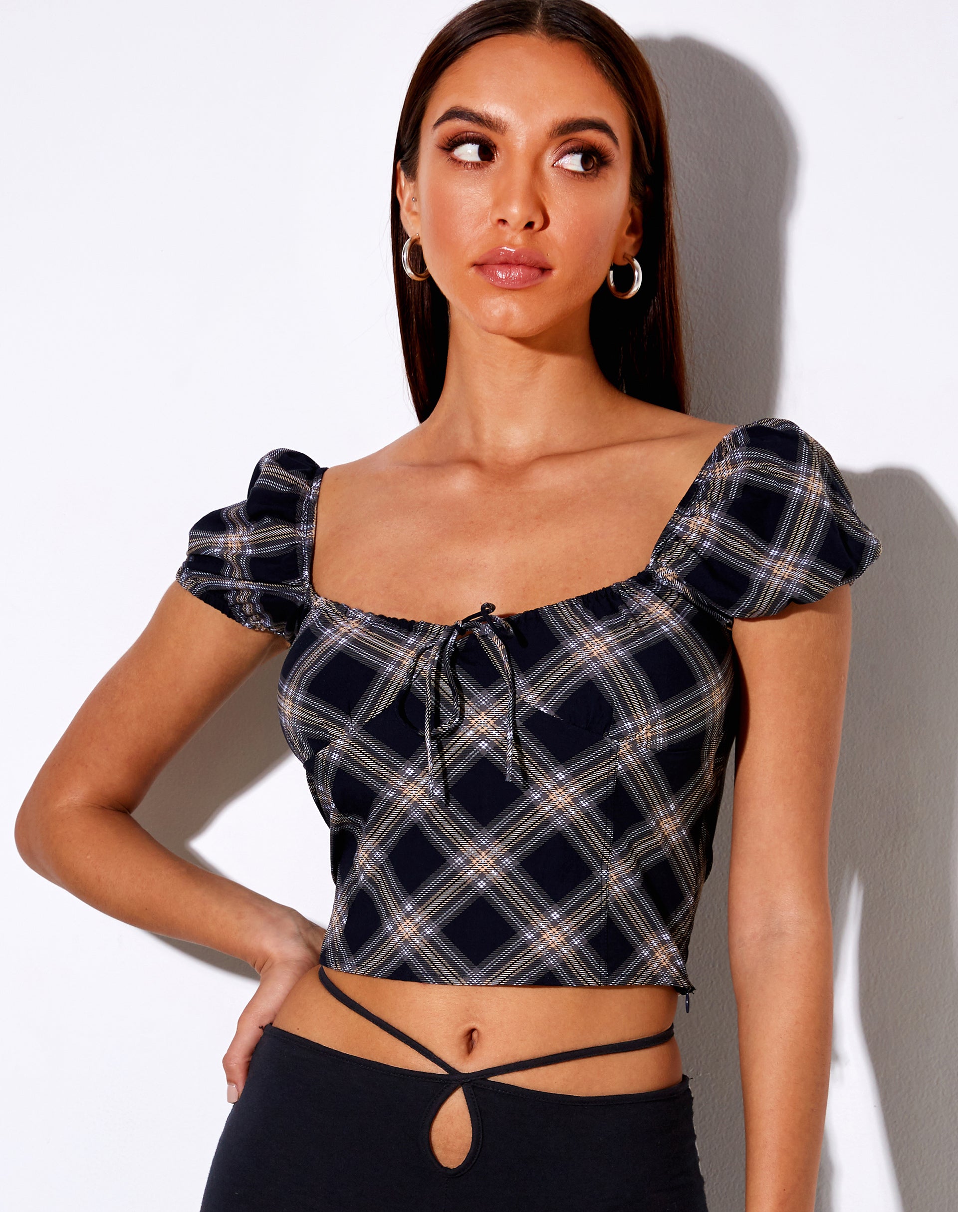Image of Mazu Top in 20s Check Black and Grey