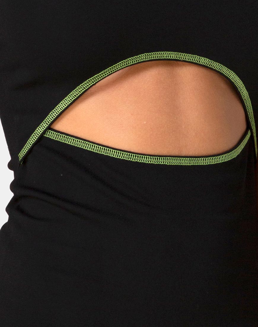 Image of Meela Dress in Black with Lime Flatlock