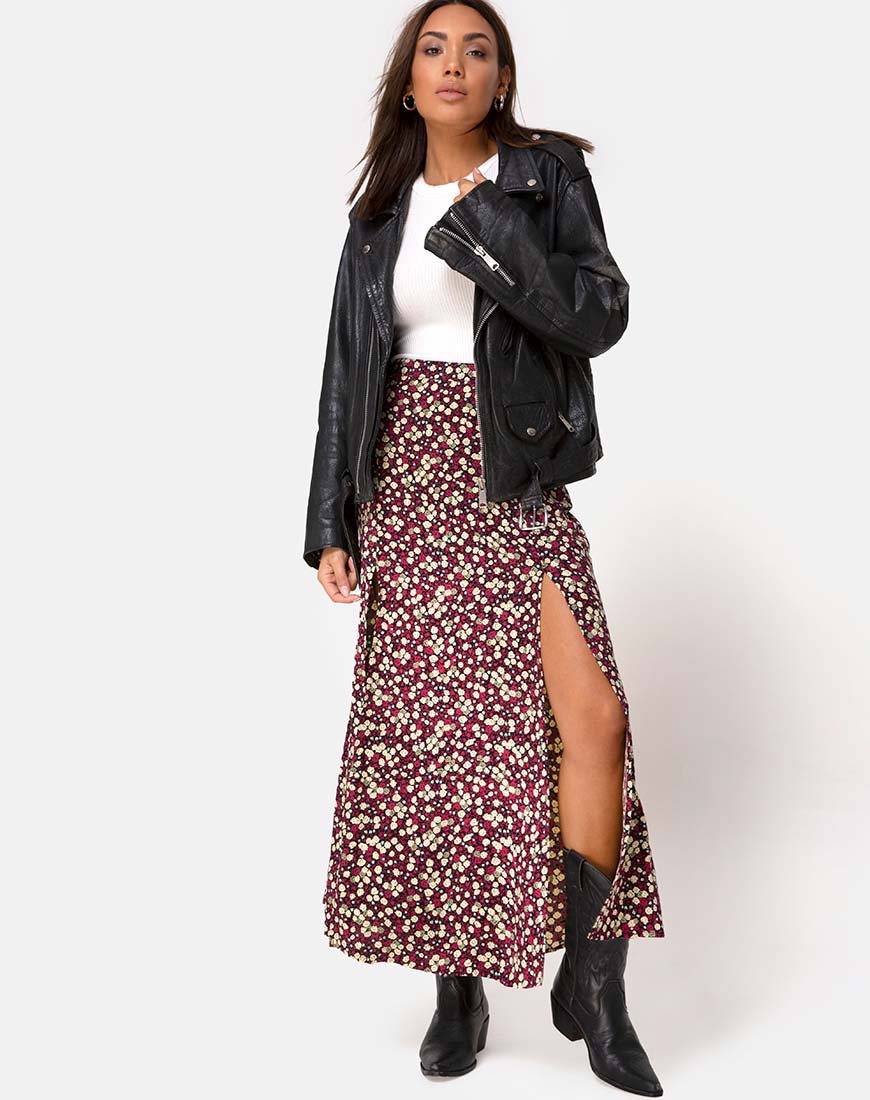 Image of Mica Maxi Skirt in Floral Field Plum