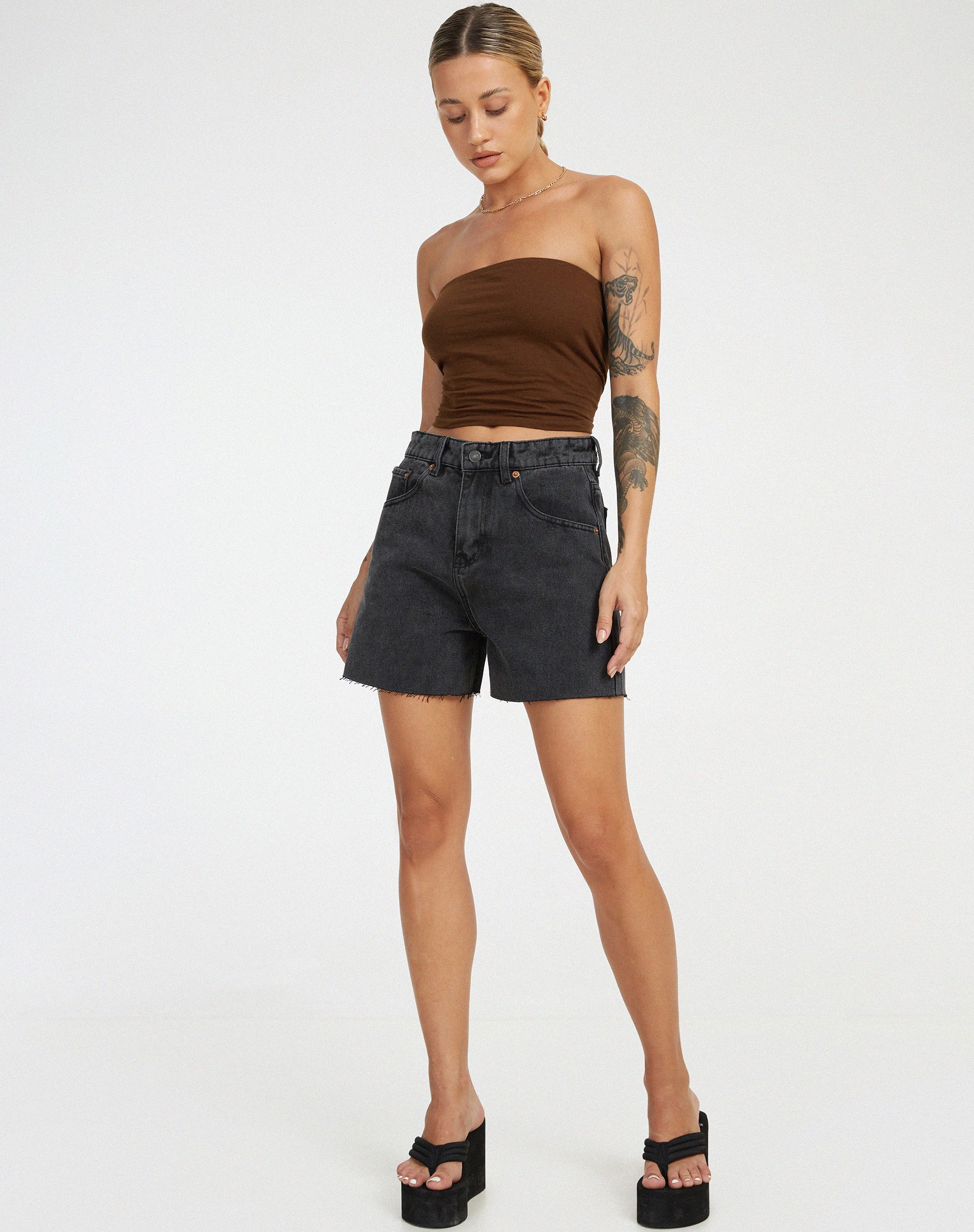 Image of Mid Length Shorts in Black Wash