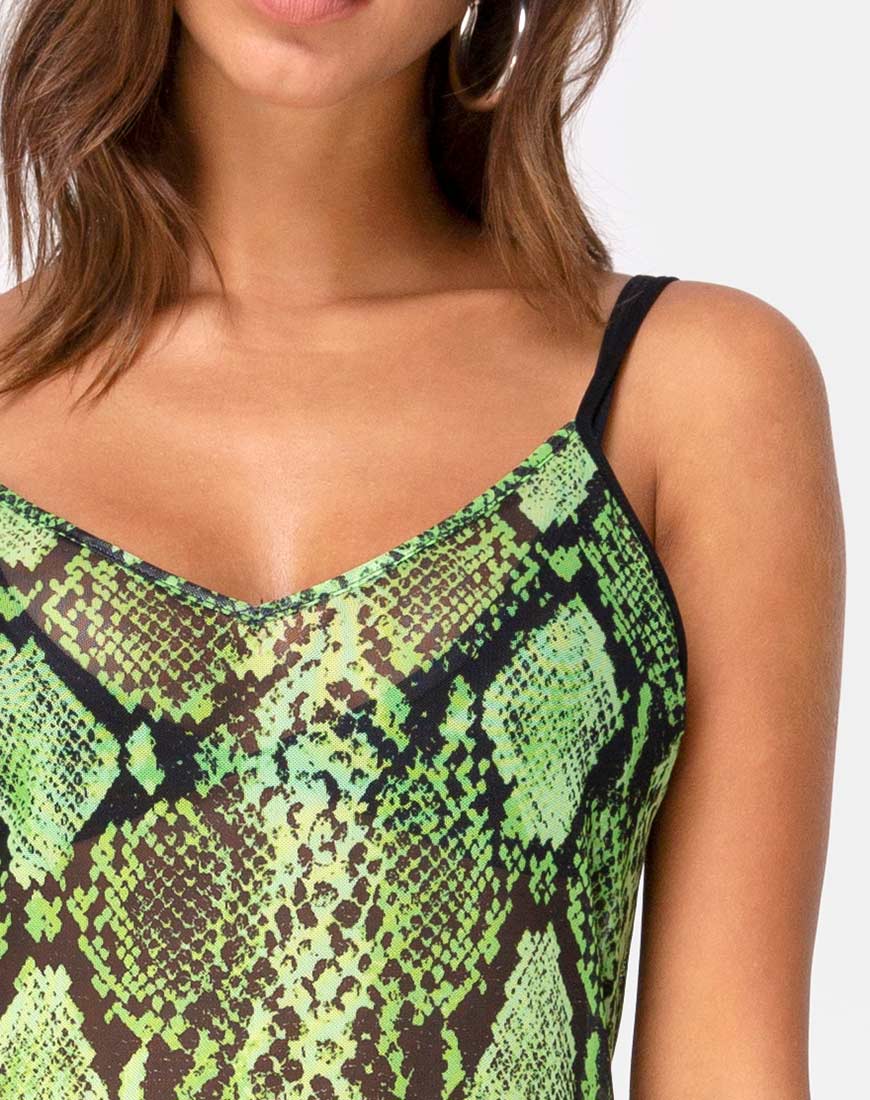 Image of Midnight Midi Dress in Slime Lime Snake Mesh