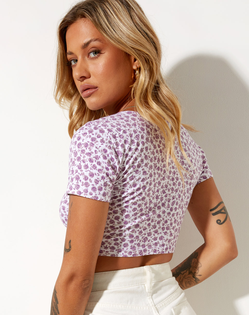 Mieye Crop Top in Ditsy Rose Lilac