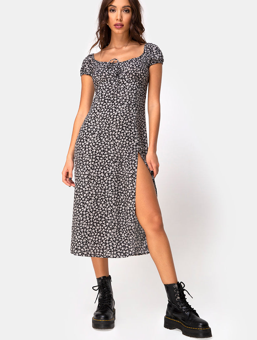 Ditsy Rose Black Midi Dress | Milla – motelrocks.com