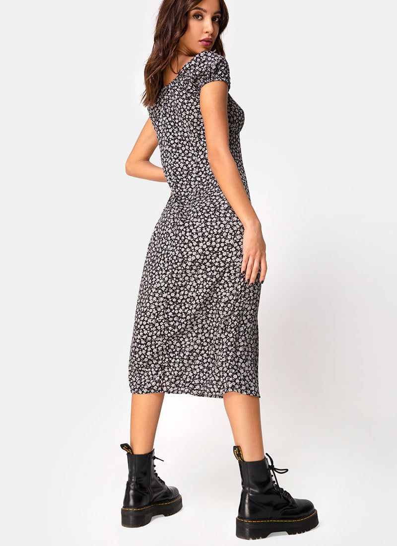 Ditsy Rose Black Midi Dress | Milla – motelrocks.com