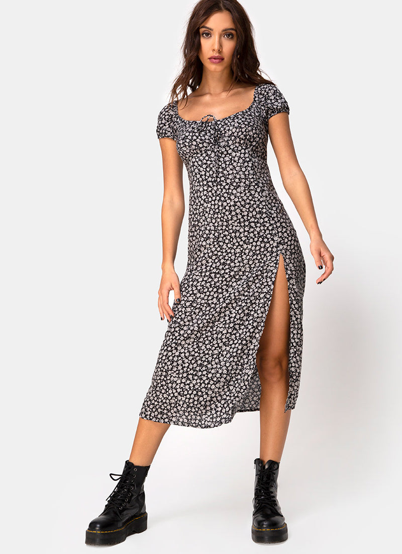 Ditsy Rose Black Midi Dress | Milla – motelrocks.com