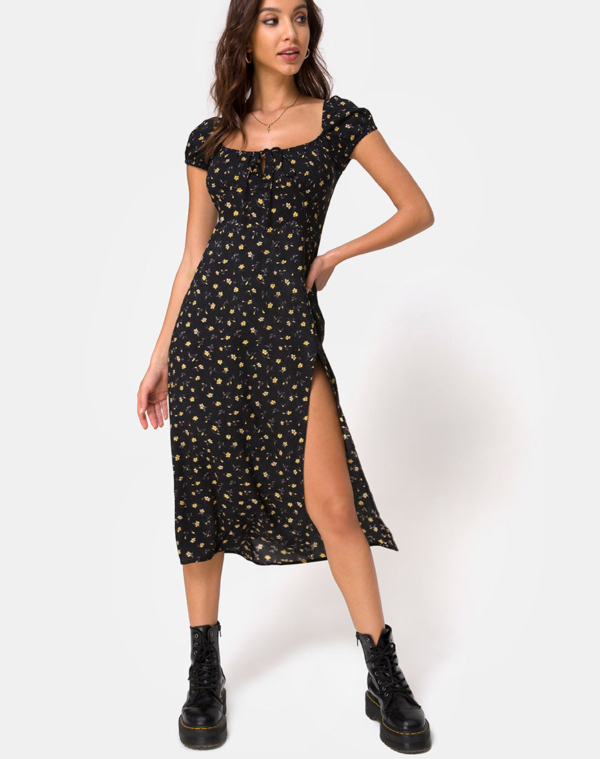 Image of Milla Midi Dress in Pretty Petal Black