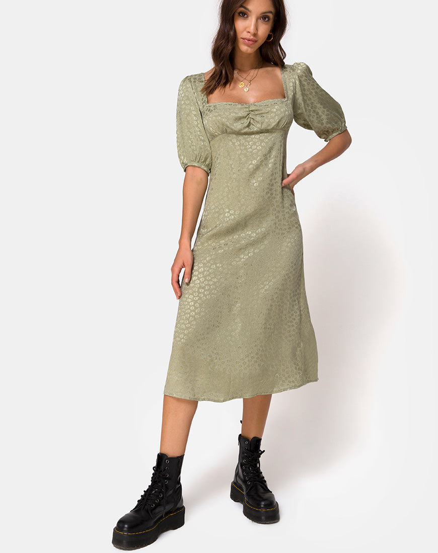 Image of Millo Midi Dress in Satin Ditsy Rose Sage