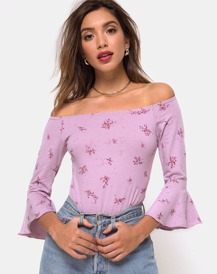 Mingga Off The Shoulder Top in Forget Me Not Lilac